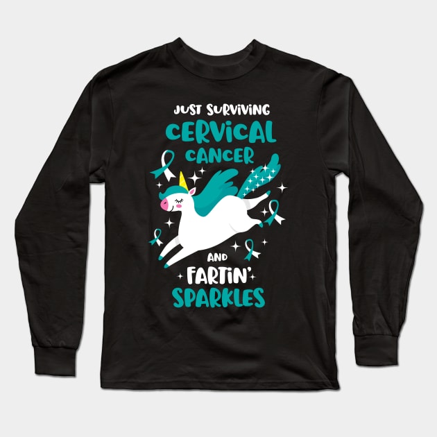 Cervical Cancer Survivor Farting Unicorn Long Sleeve T-Shirt by jomadado